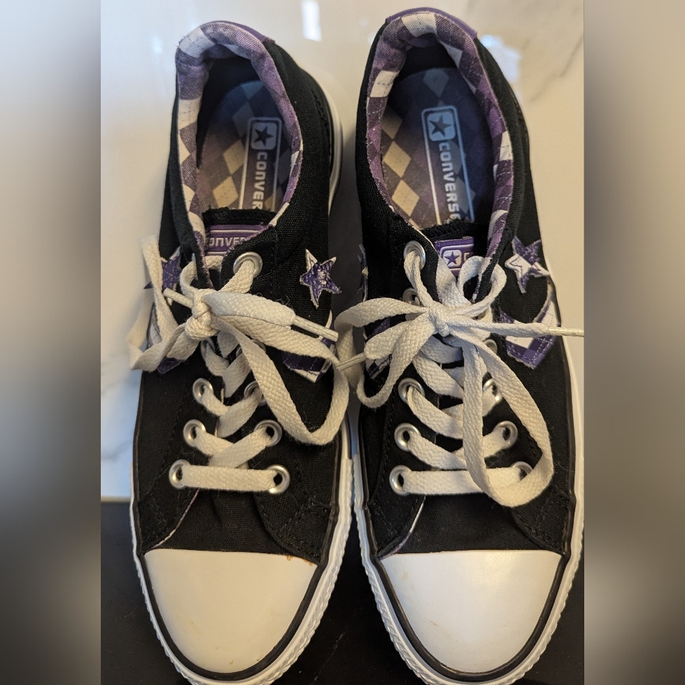 Converse One Star Low Top Purple Plaid Accent Sneakers Sizes M  6.5 W 8.5 $84.99 - Picture 4 of 8